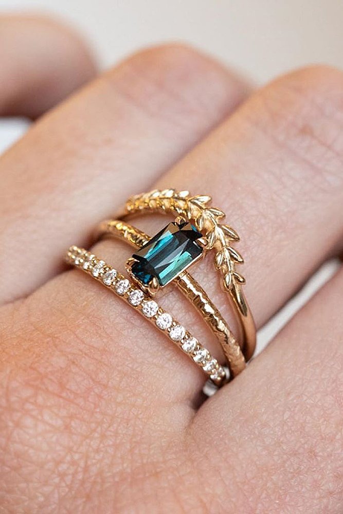 anniversary rings sapphire radiant cut set