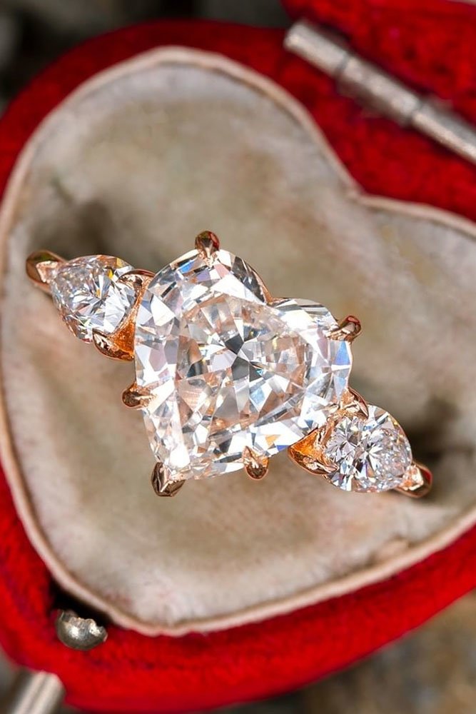 anniversary rings three stone rose gold engagement rings diamond heart cut engagement rings EraGem