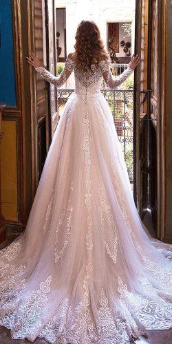 wedding dresses princess with illusion long sleeves full lace blush lussanobridal