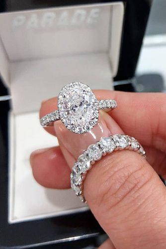 bridal sets oval cut diamond halo white gold pave band