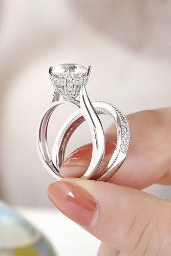bridal sets round cut cathedral white gold wedding set diamond