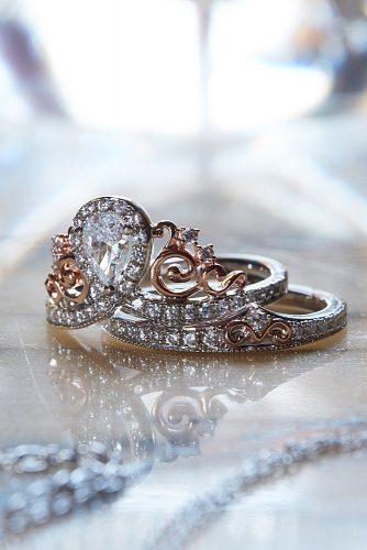 bridal sets unique rose gold white gold pear cut halo wedding set