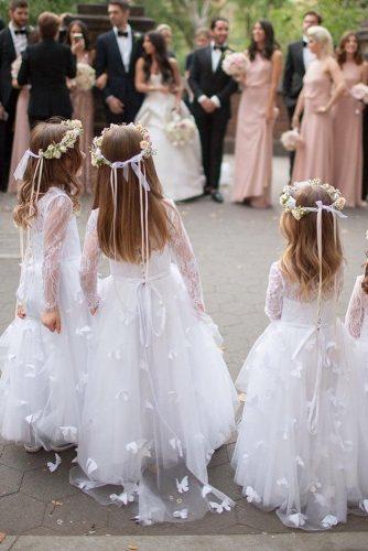 flower girl dresses with illusion long sleeves lace with bow theday ira