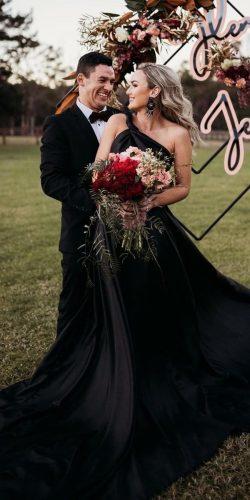 gothic wedding dresses black assymetric neckline whenfreddiemetlilly