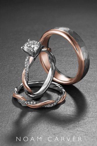 noam carver engagement rings twist band white gold rose gold solitaire round cut diamond