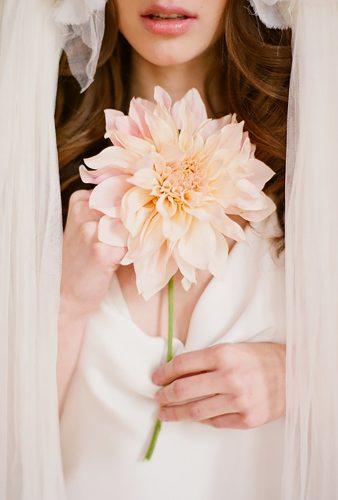 single stem wedding bouquets peach dahlia Elizabeth Messina