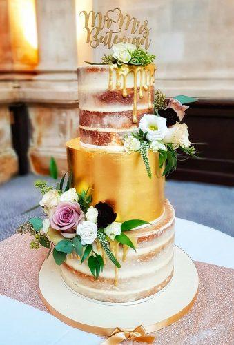 spring wedding cakes naked cake wirh gold joannapydacakestudio