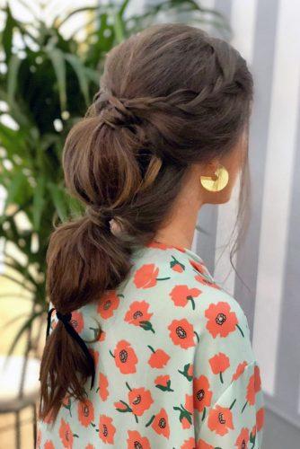 valentines day hairstyles casual braided crown and ponytail on long dark hair beny_sanz