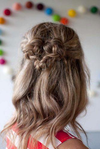 valentines day hairstyles curly brown hair half up with braided heart hairromance
