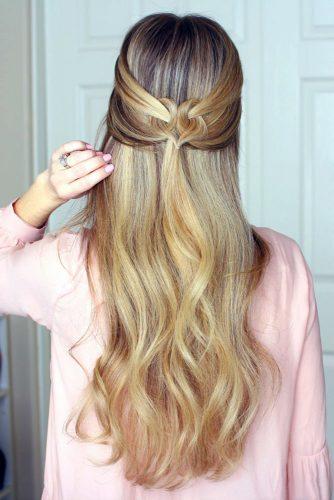 valentines day hairstyles half up half down on long blonde hair heart shape missy sue