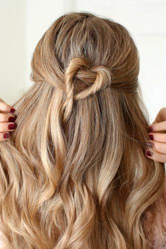 valentines day hairstyles half up half down on long blonde swept hair heart shape missy sue