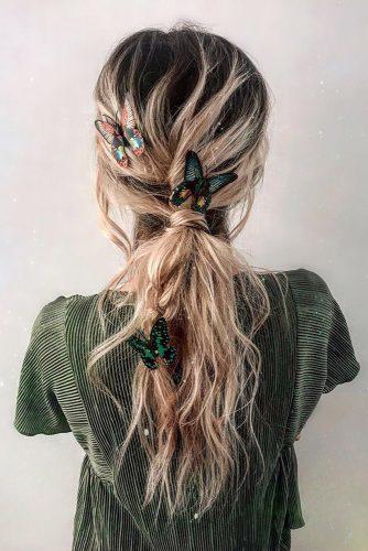 valentines day hairstyles simple wavy ponytail with butterflies pins cruzmakeup