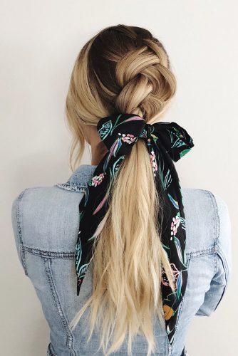 valentines day hairstyles volume french braid and long blonde ponytail with green ribbon thisislaurendavis
