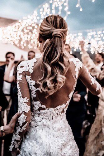 bohemian wedding look combination of lace dress and boho ponytail on long blonde hair tali_photography