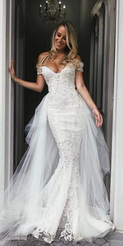 mermaid wedding dresses sweetheart neckline off the shoulder with overskirt pallascouture