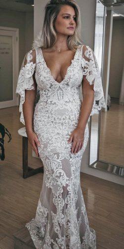 mermaid wedding dresses v neckline with sleeves full lace madewithlovebridal