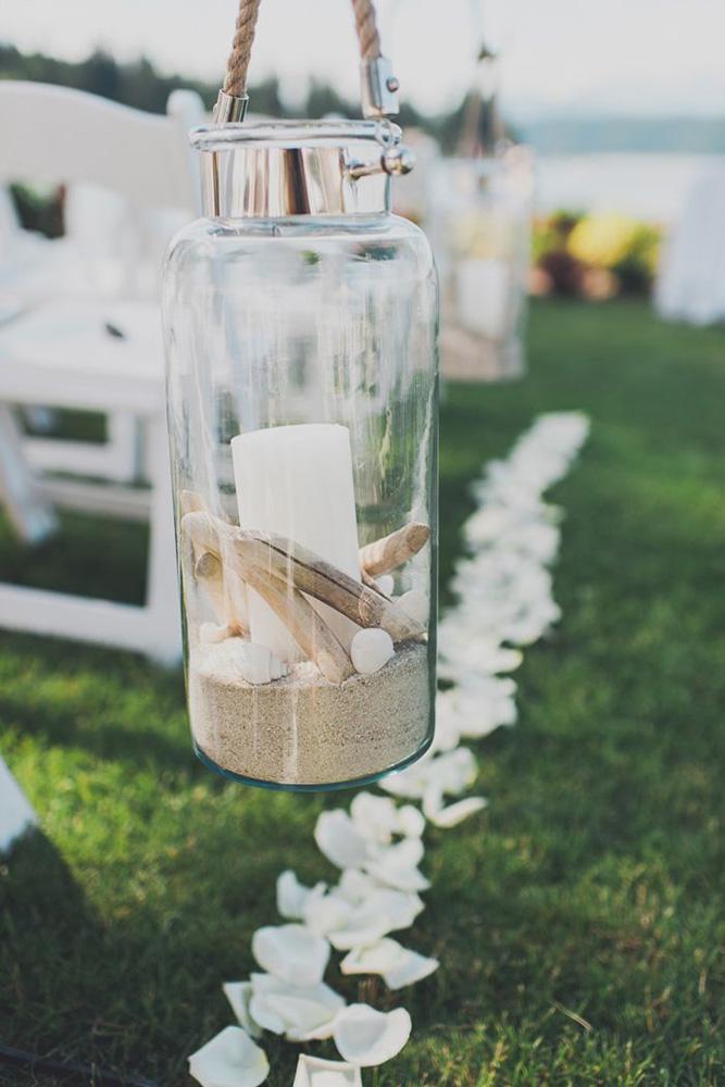 nautical wedding aisle in glass jar with sand and candles carina skrobecki photography