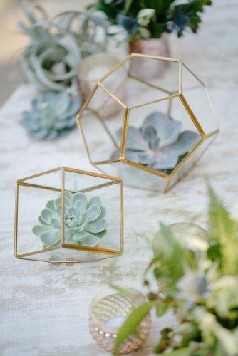 sage green wedding centerpieces glass and gold geometric terrarium with succulents karlisch photography