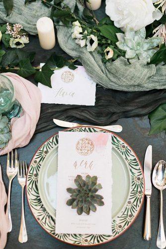 sage green wedding place setting with succulent meny candles and tablerunners sandy and odysseas photography