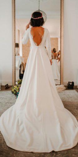 simple wedding dresses a line with long sleeves v back estela garro atelier