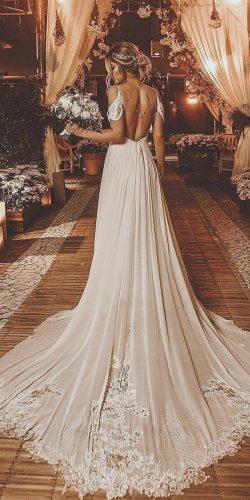 a line wedding dresses with spaghetti straps low back with train rodrigovipych