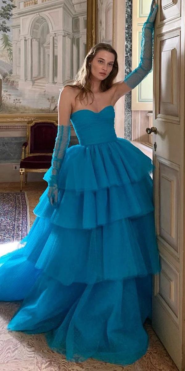 Blue wedding dress with sweetheart neckline