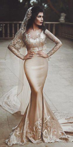 gold wedding dresses with sleeves