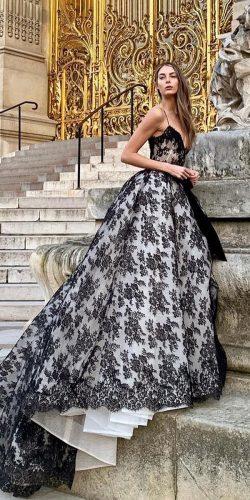 gothic wedding dresses ball gown with spaghetti straps white and black lace moniquelhuillier