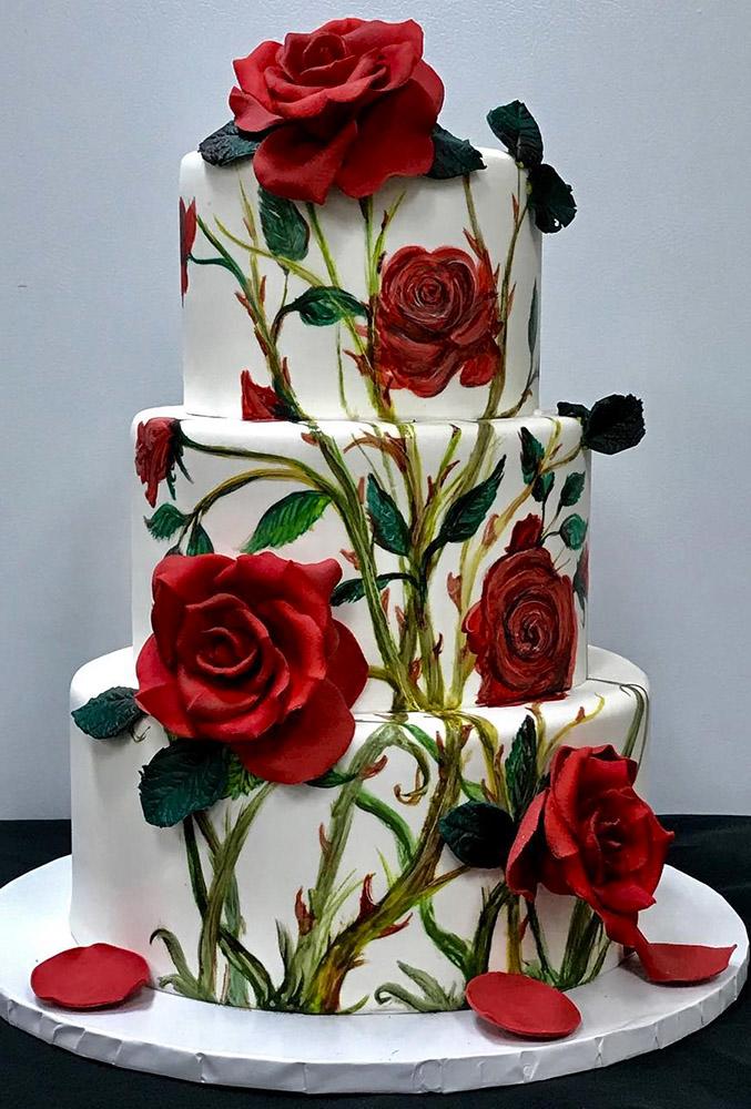 handpainted wedding cakes roses on the cake bakersmaninc