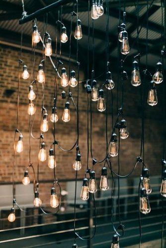 industrial wedding decor many lamps Emily Delamater