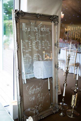 silver wedding decor ideas mirror in frame with white signs joe hastings photography