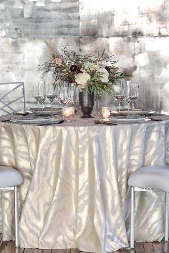 silver wedding decor ideas on round table atlas tablecloth tall vase with flowers bbjlinen