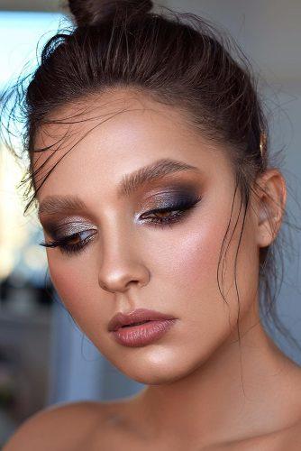 simple wedding makep elegant mettalic eyeshadows long black lashes sofia_baburina