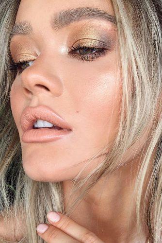 simple wedding makep with metallic gold eyeshadows and nude lips claudianeacsu
