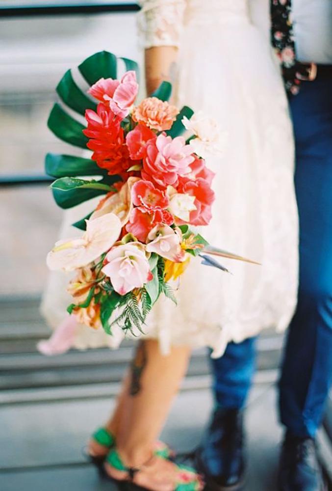 tropical wedding bouquets small cascade bouquet My Sun and Stars Co