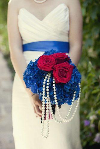 independence day wedding bright bouquet with red roses white pearls blue flowers 4th of july focus photography inc