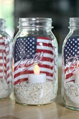 independence day wedding mason jars american flag and candle thriftydecorchick