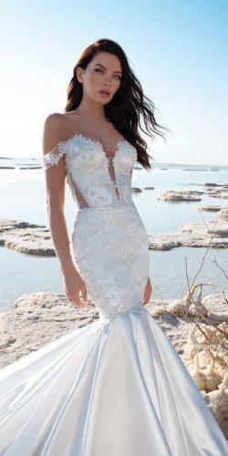 mermaid wedding dresses off the shoulder sweetheart neckline lace deep v neckline satin pninatornai