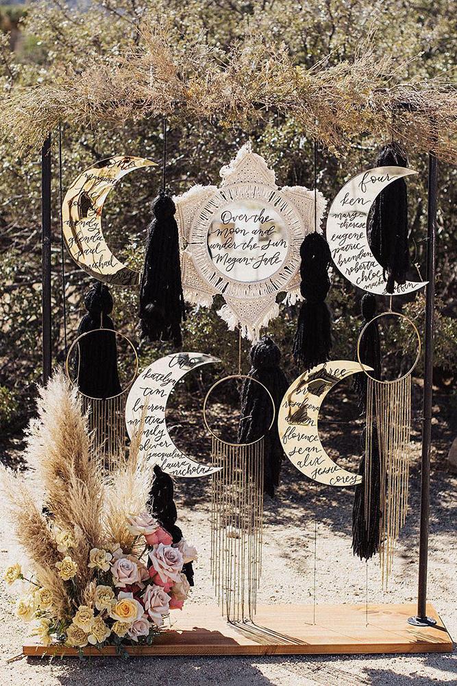 silver wedding decor ideas bohemian backdrop with silver suns and moons edenstrader