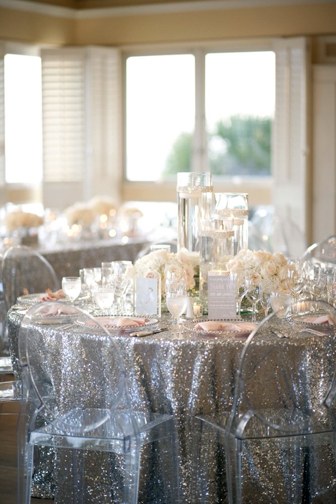 silver wedding decor ideas glitter silver flowers and candles stephanie a smith photography
