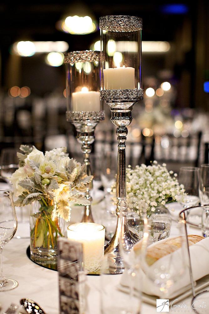 silver wedding decor ideas tall centerpieces with candles and flowers gavin cato
