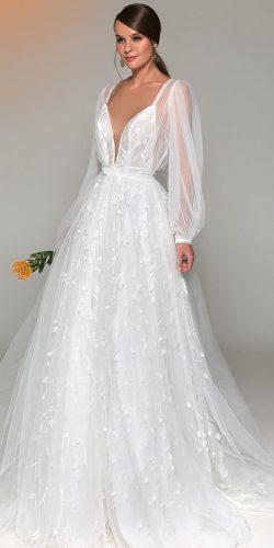 simple wedding dresses a line with spaghetti straps deep v neckline boho evalendel