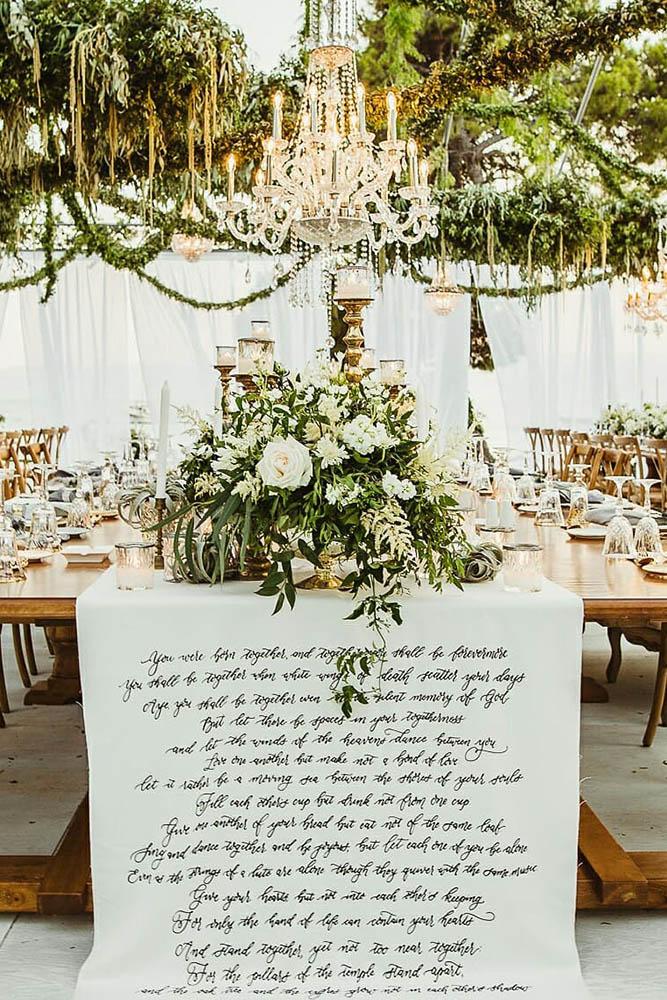 summer wedding trends tablerunner with calligraphy signs greenery and white roses ak3fotografia