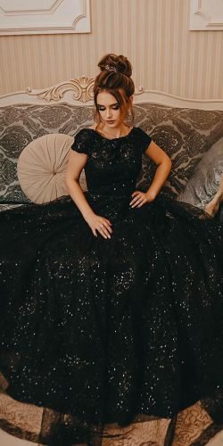 Gothic Wedding Dresses Ball Gown with Cape Sleeves Sequins Sherrihill