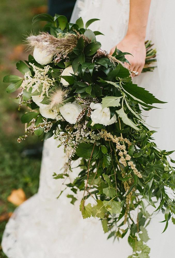 green wedding florals white green cascade bouquet