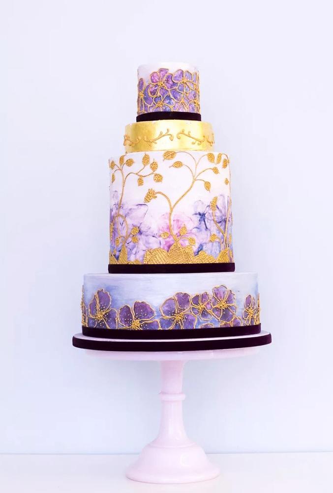 handpainted wedding cakes violet floral cake Rosalind Miller