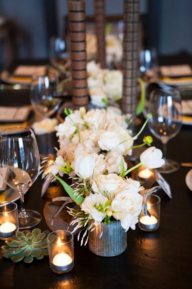 industrial wedding decor floral centerpiece