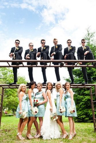 wedding party pictures groom bride groomsmens and bridesmaids at the playground anda photography