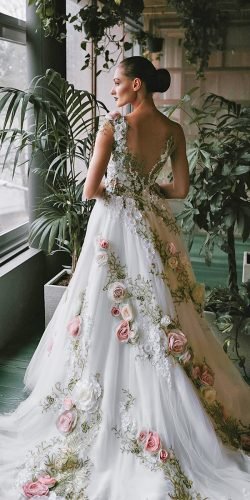 white floral wedding dress