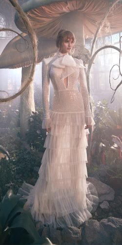 galia lahav wedding dresses a line with long sleeves deep v neckline bow sequins 2020